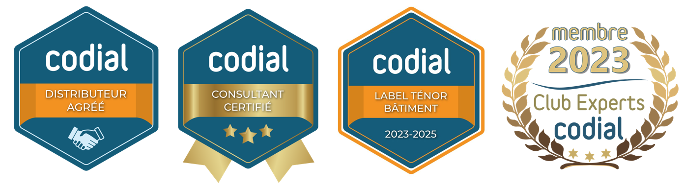 Logo Distributeur agréé Codial, Logo Consultant certifié Codial, logo Ténor Codial, Logo Club expert Codial